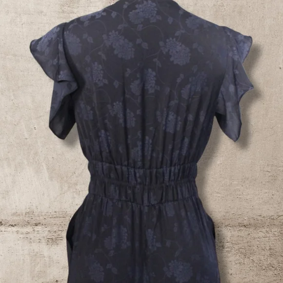 Midnight Navy Floral Jacquard V-neck Wrap Jumpsuit XS - Picture 5 of 8